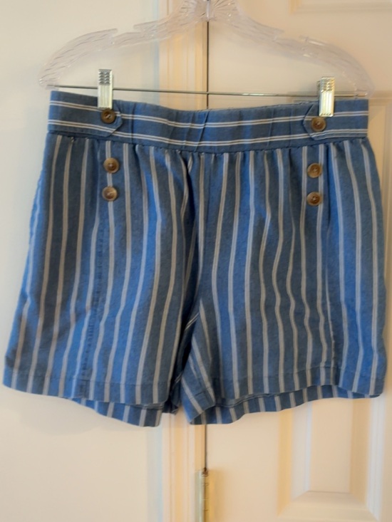 Robert Louis Pants - Cute Robert Louis Blue Striped Women’s Casual Shorts ~ Size L